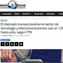 El mercado transaccional en el sector de tecnologa y telecomunicaciones cae un 13% hasta julio, segn TTR